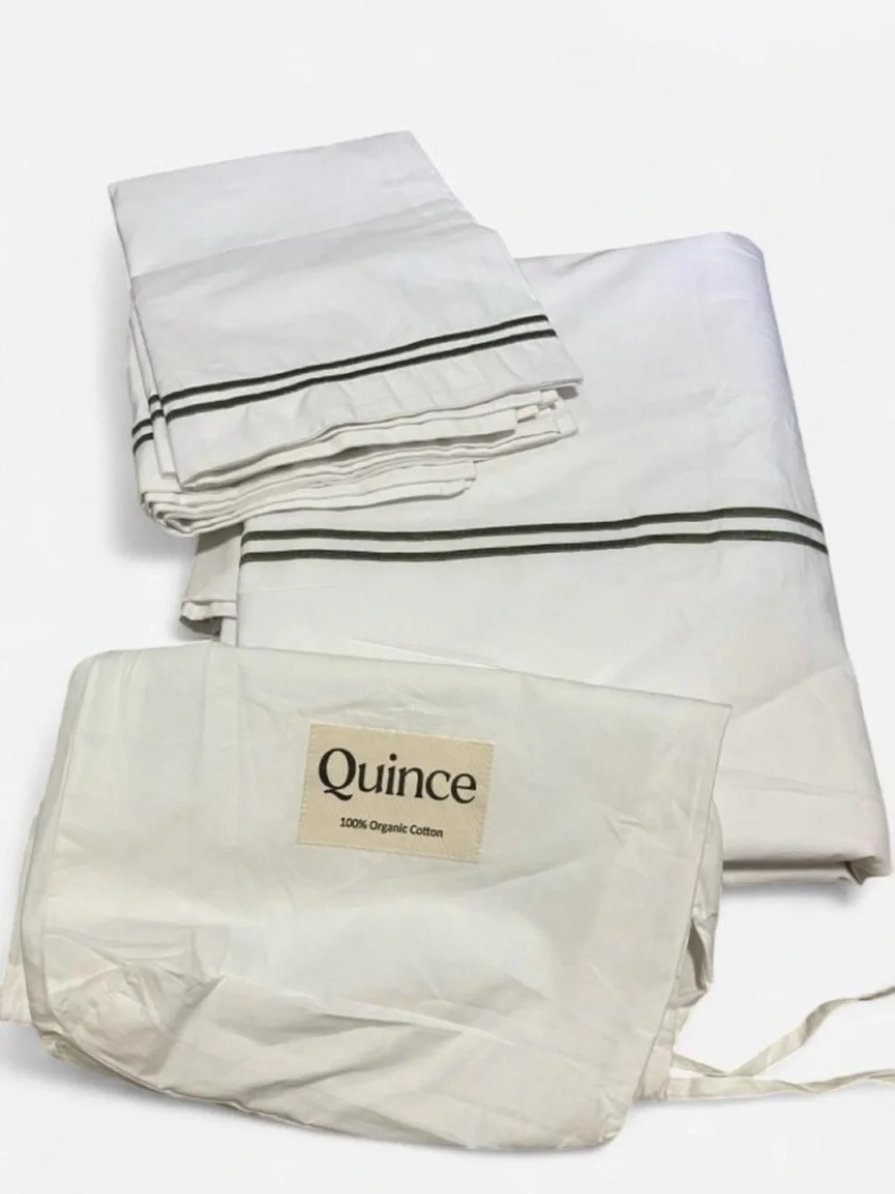 Quince Organic Cotton Crisp Percale Embellished Deluxe Bedding Bundle Queen